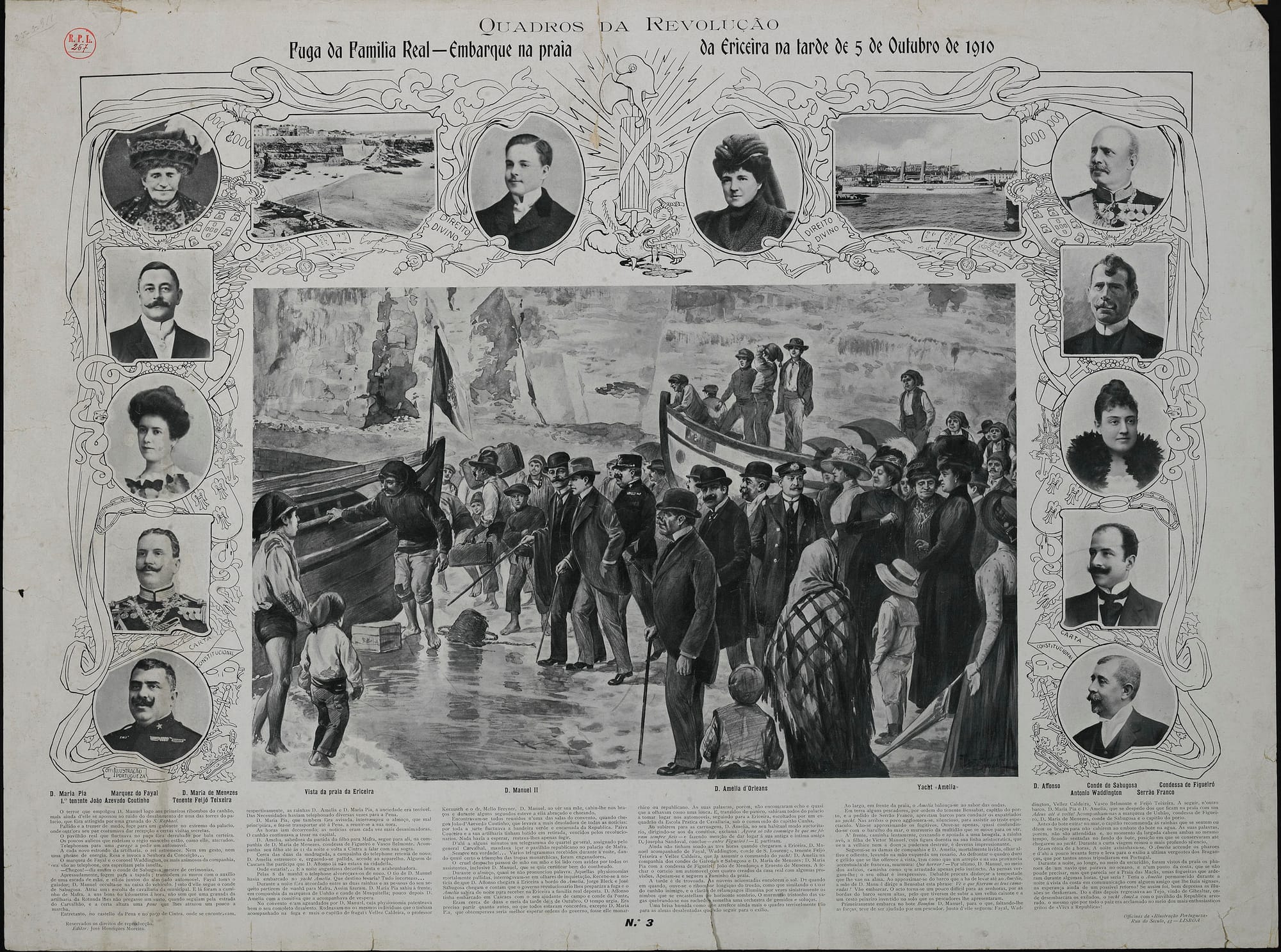 Fuga da Família Real : embarque na praia da Ericeira na tarde de 5 de Outubro de 1910.